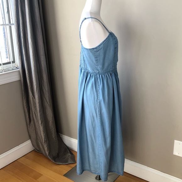 H&M Chambray Denim Lyocell Button Front Spaghetti strap Midi Dress M - Picture 4 of 6